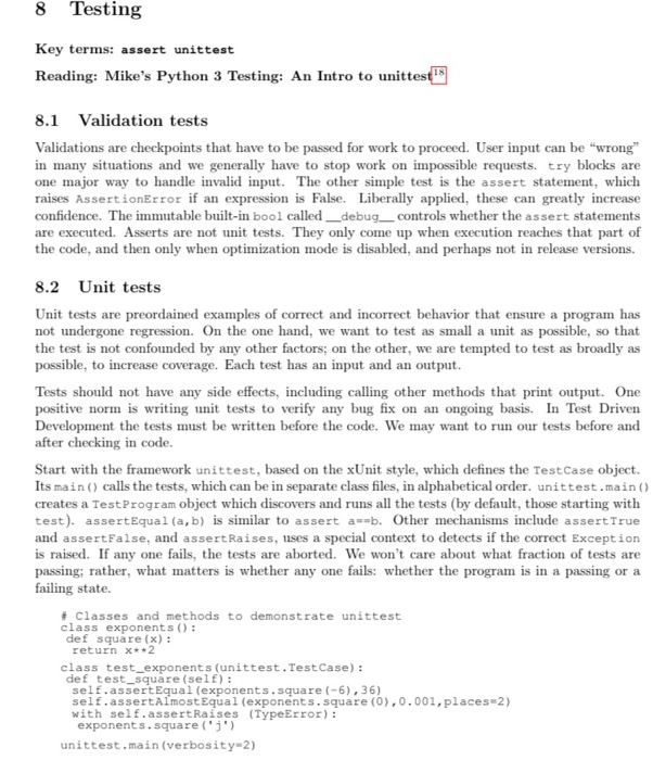 TESTING Read Mike's “Python 3 Testing: An Intro to | Chegg.com