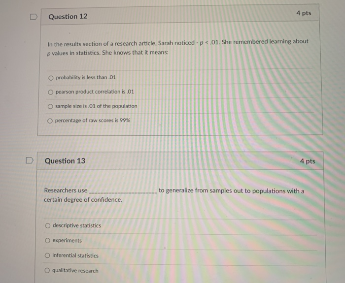 Solved 4 pts Question 12 In the results section of a | Chegg.com