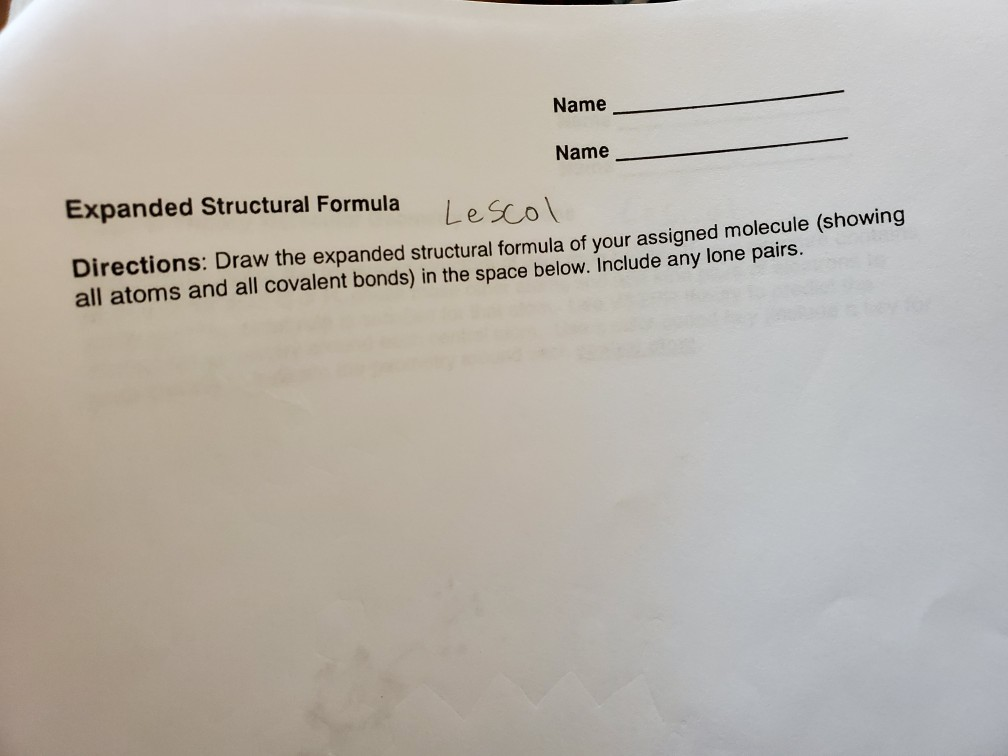 Solved Name Name Expanded Structural Formula Lescol | Chegg.com