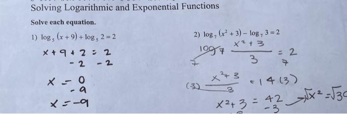 Solved Solving Logarithmic and Exponential Functions Solve | Chegg.com