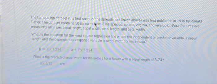 Solved The famous iris dataset (the first sheet of the | Chegg.com