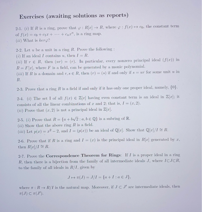 Solved Exercises Awaiting Solutions As Reports 2 1 I Chegg Com