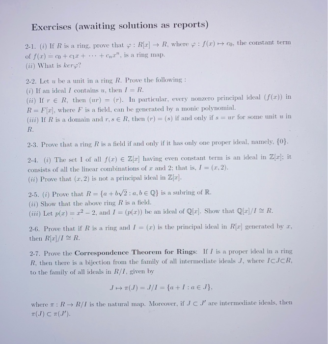 Exercises Awaiting Solutions As Reports 2 1 I If Chegg Com