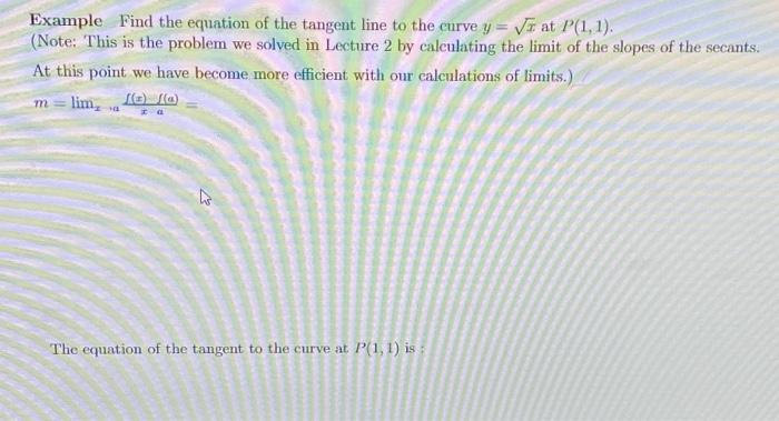 Solved Example Find The Equation Of The Tangent Line To The | Chegg.com