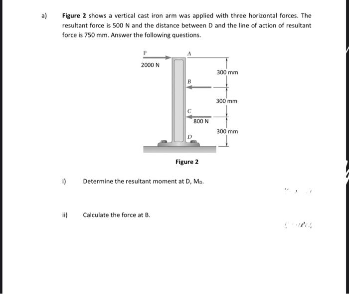 Solved a) Figure 2 shows a vertical cast iron arm was