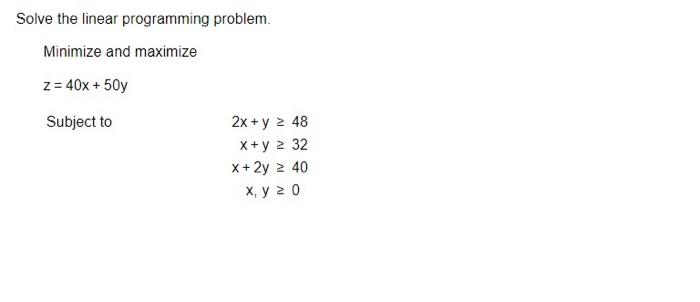 Solved Solve the linear programming problem. Minimize and | Chegg.com