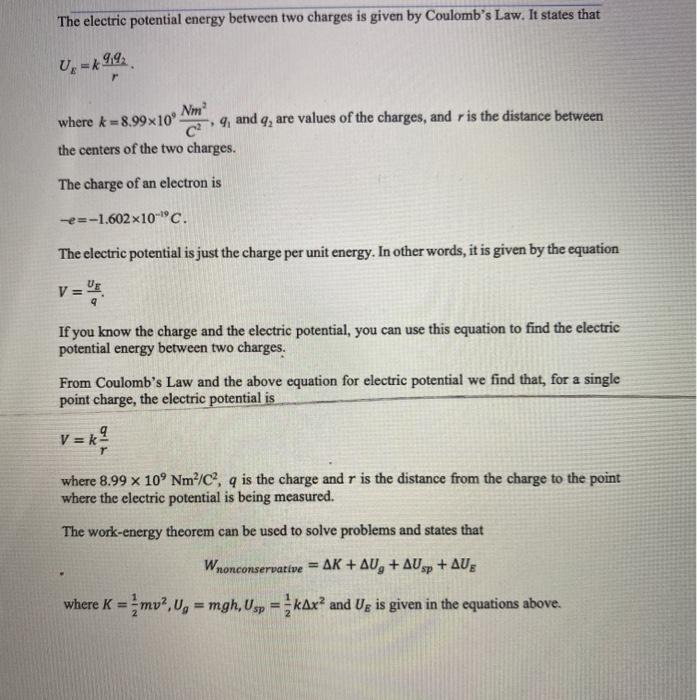 Solved The electric potential energy between two charges is