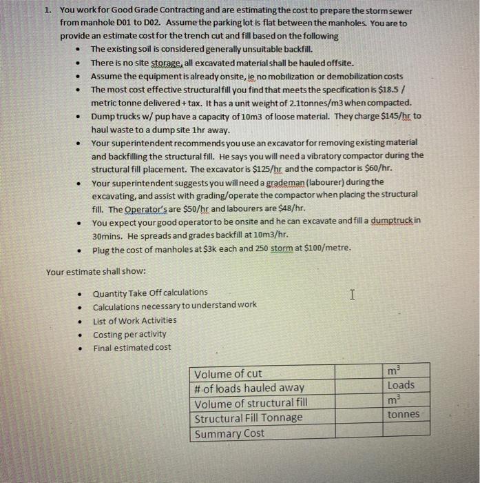 Solved 1. You work for Good Grade Contracting and are | Chegg.com