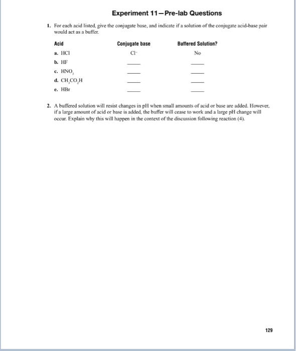 Solved Experiment 11 Prelab Questions 1. For each acid
