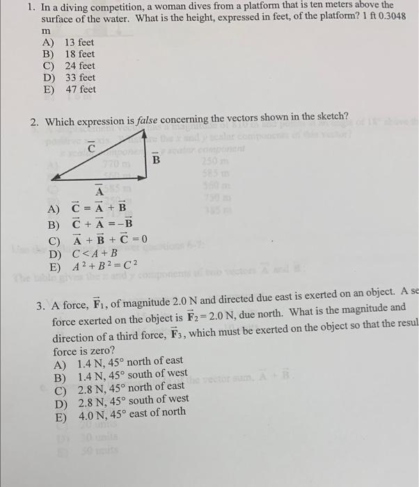 Solved 1. In a diving competition a woman dives from a Chegg