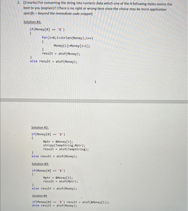 Solved 2. (3 marks) For converting the string into numeric | Chegg.com