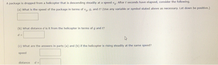 Solved A package is dropped from a helicopter that is | Chegg.com