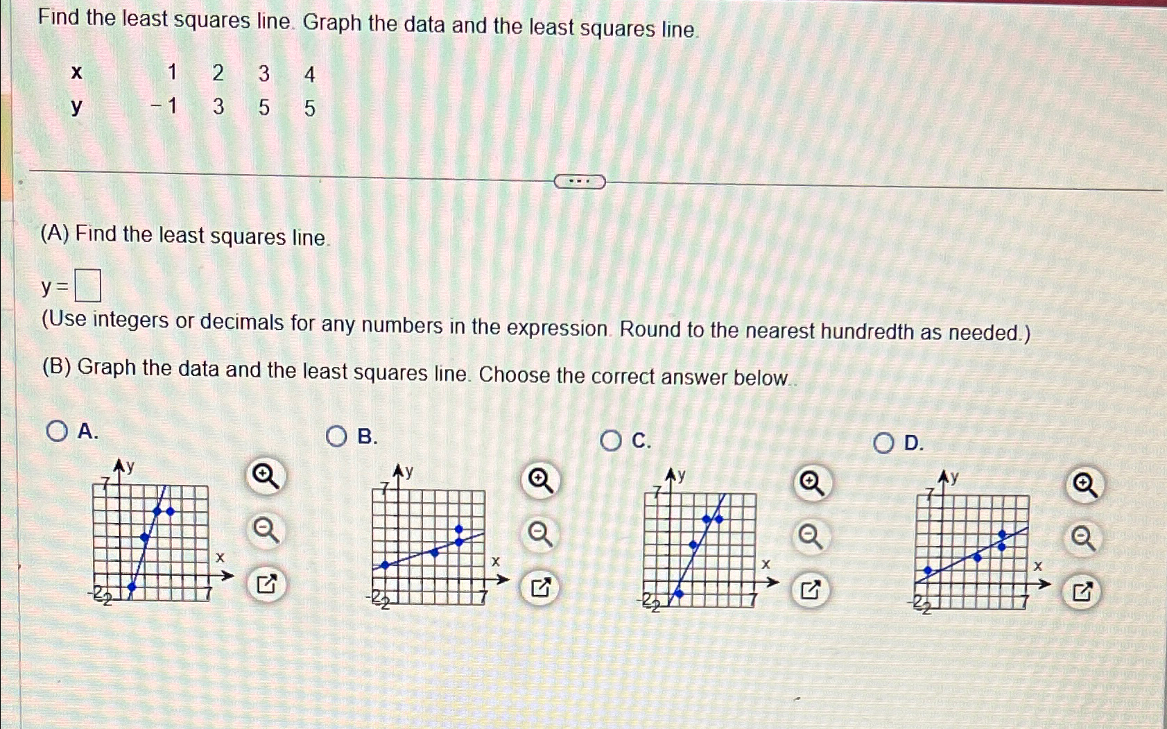 Solved Find the least squares line. Graph the data and the | Chegg.com