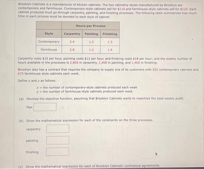 Solved Brooklyn is a manufacturer of kitchen