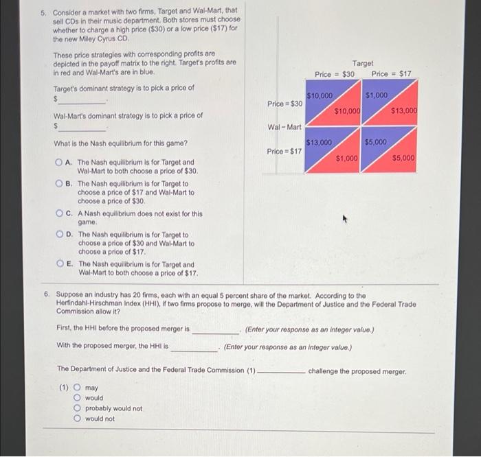 Solved 5. Consider a market with two firms, Target and