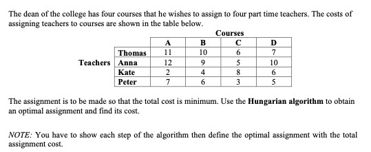 Solved Hungarian algorithm to obtain an optimal assigmment | Chegg.com