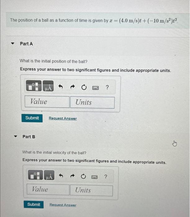 Solved he position of a ball as a function of time is given | Chegg.com