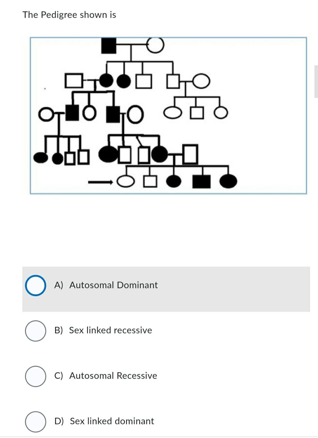 Solved The pedigree shown is A) Autosomal Dominant B) | Chegg.com