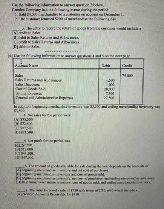 Solved Use the following information to answer question 3 | Chegg.com