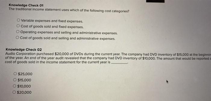 Solved Knowledge Check 01 The Traditional Income Statement 6471