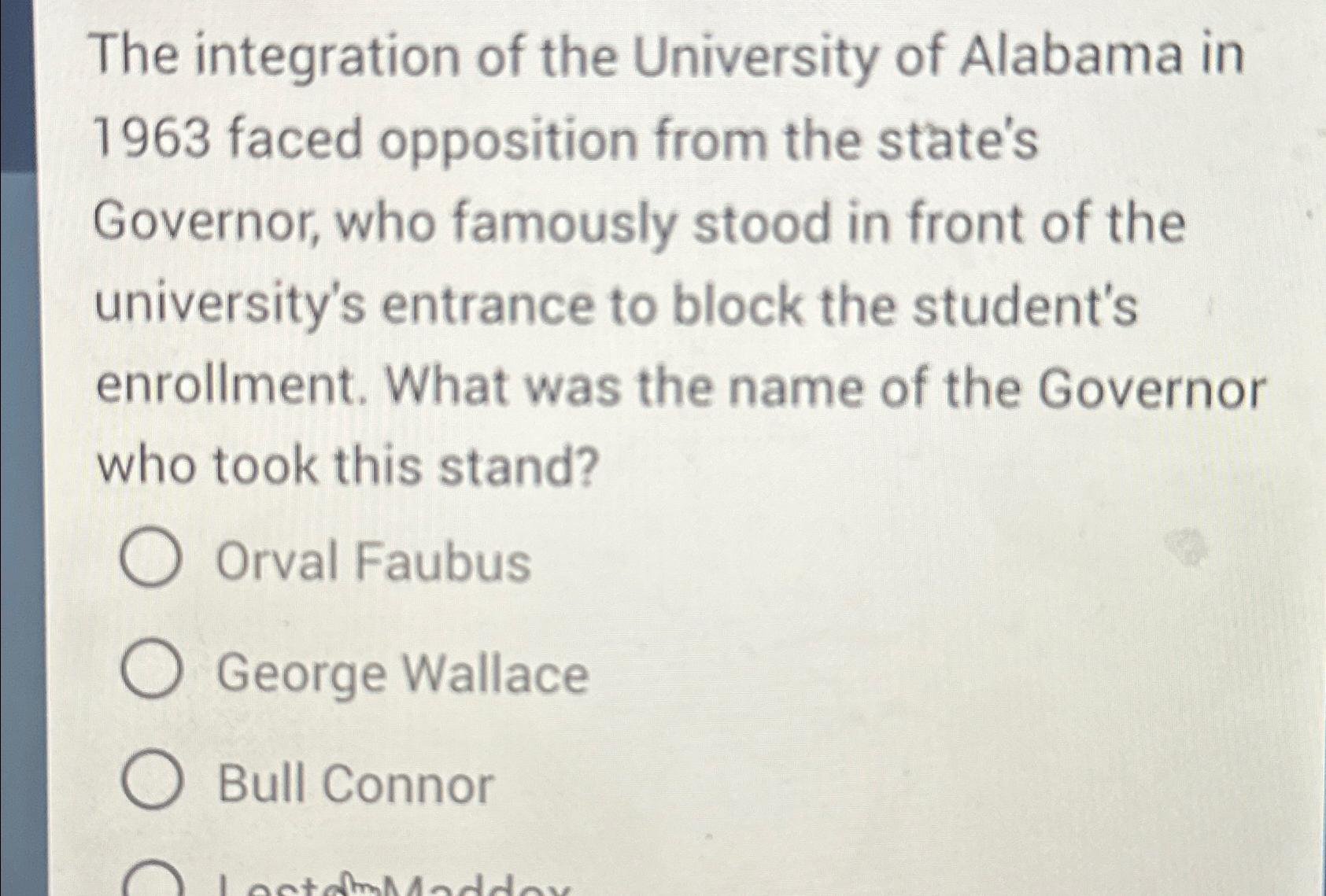 Solved The integration of the University of Alabama in 1963 | Chegg.com