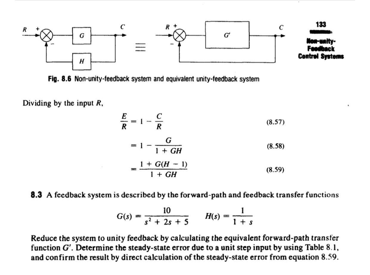 Solved Fig. 8.6 Non-unity-feedback system and equivalent | Chegg.com