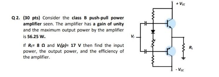 Solved Q 2. Consider The Class B Push-pull Power Amplifier | Chegg.com