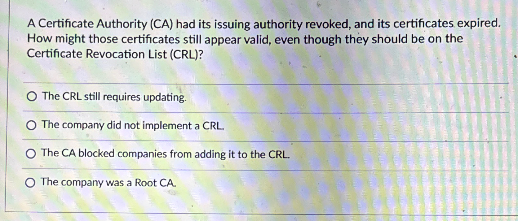 Solved A Certificate Authority (CA) ﻿had its issuing | Chegg.com
