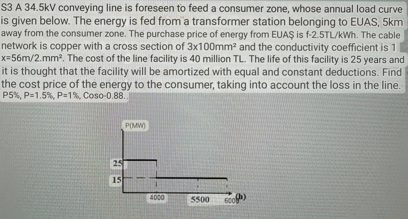 Solved A 34.5kV Conveying Line Is Foreseen To Feed A | Chegg.com