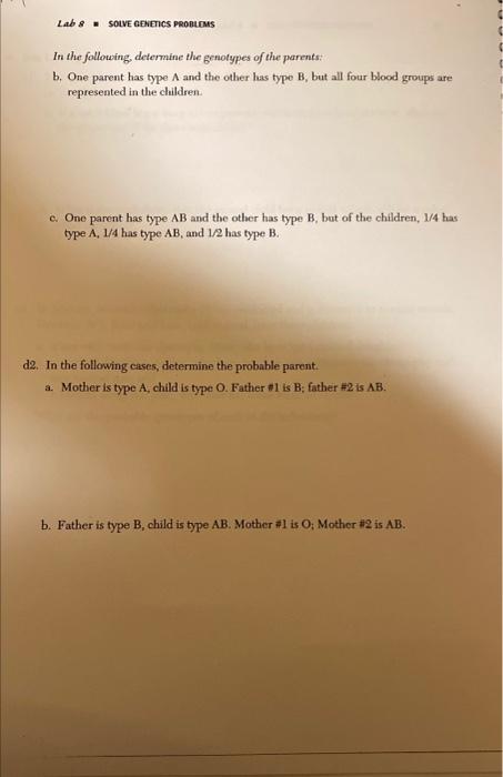 Solved Lab & SOLVE GENETICS PROBLEMS In the following | Chegg.com