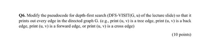 Solved Q6. Modify the pseudocode for depth-first search | Chegg.com