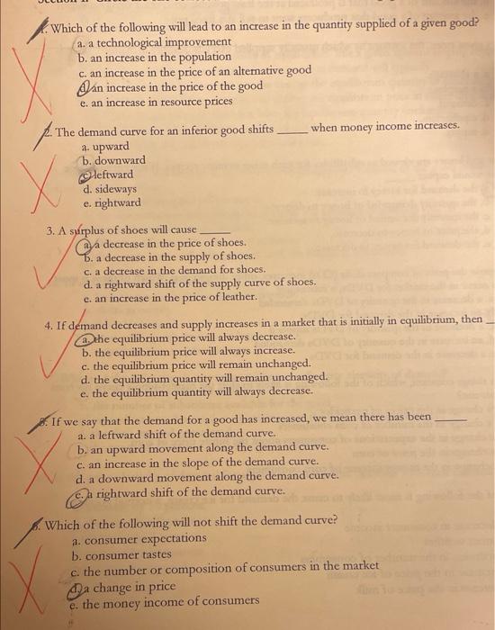 Solved 1. Which of the following will lead to an increase in | Chegg.com