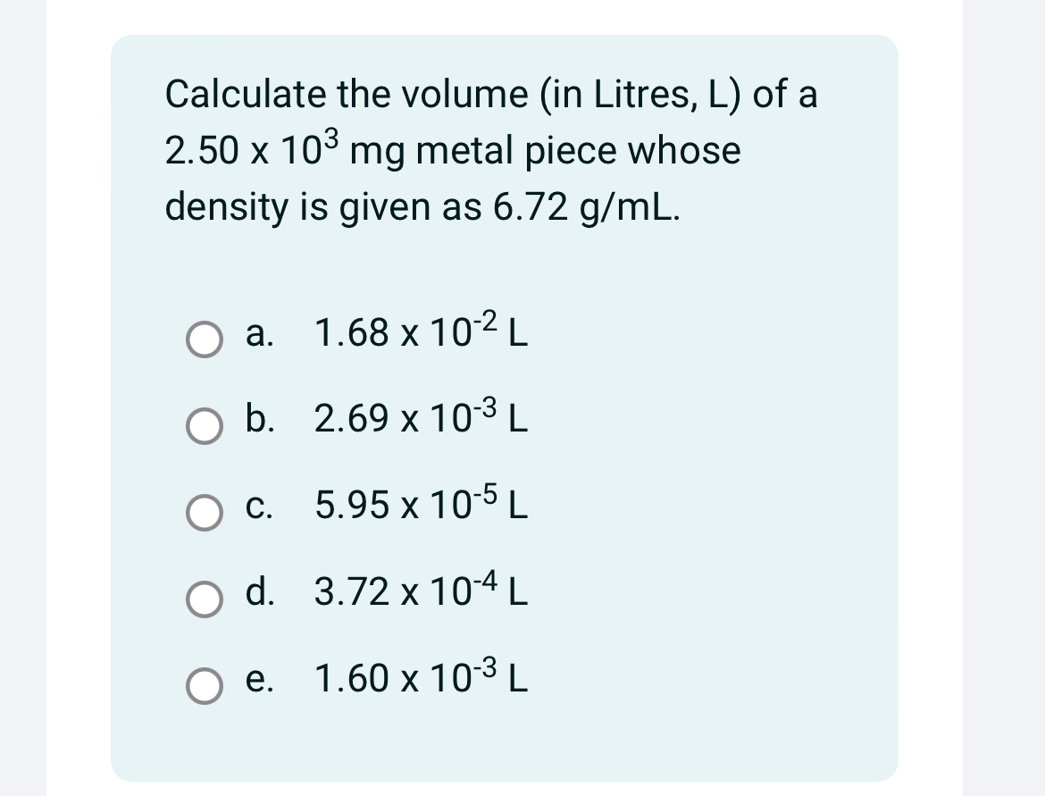 Calculate volume in litres online