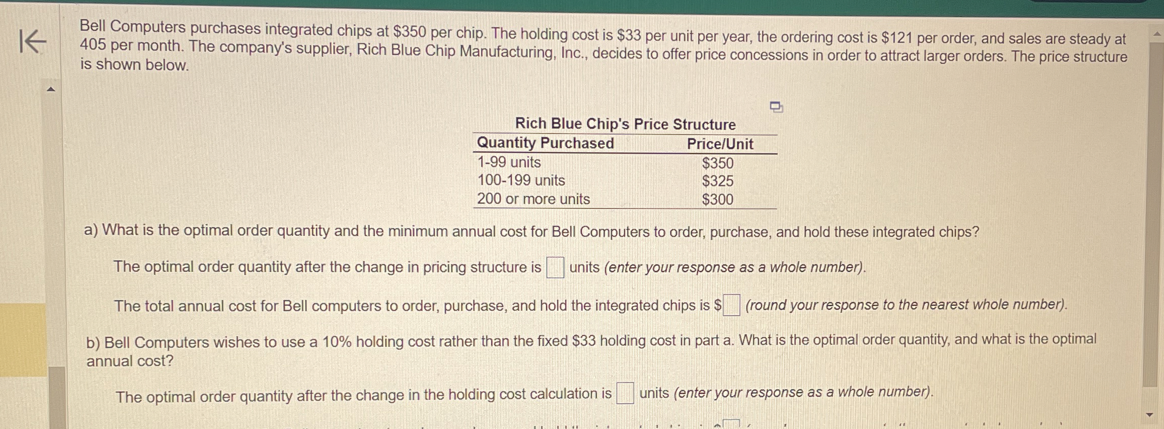 Solved Bell Computers purchases integrated chips at 350