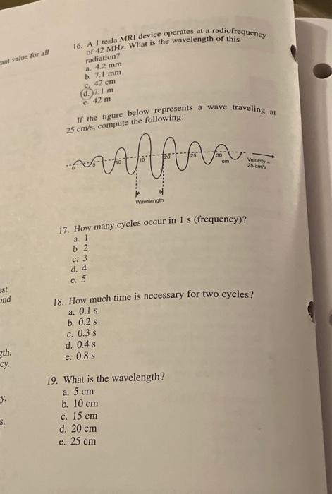 Solved 16. Al tesla MRI device operates at a radiofrequency | Chegg.com