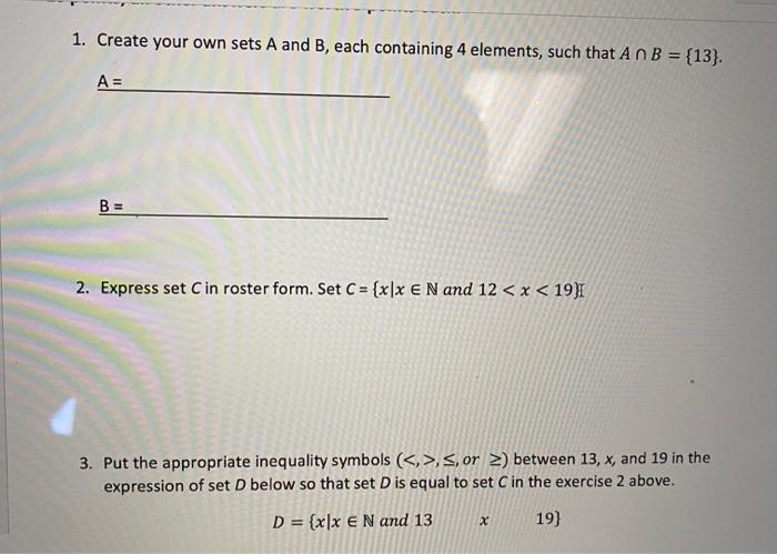 Solved 1. Create your own sets A and B, each containing 4 | Chegg.com