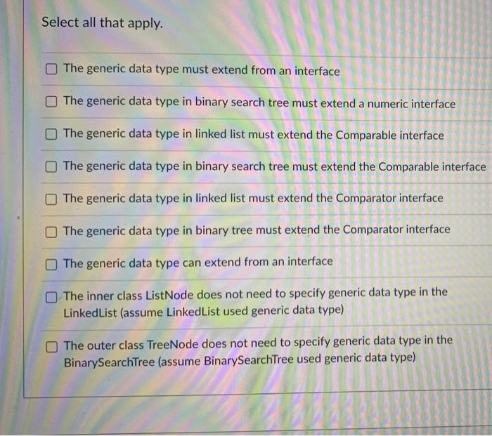 Solved Select all that apply. The generic data type must | Chegg.com