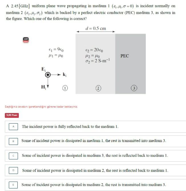 Solved A 2.45 (GHz) uniform plane wave propagating in medium | Chegg.com