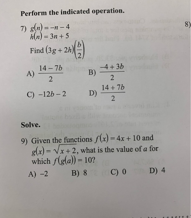 Solved Perform The Indicated Operation 7 G N N 4 H Chegg Com