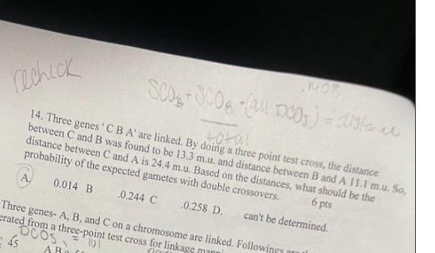 Solved Three Genes ' CBA' ﻿are Linked. By Doing A Three | Chegg.com