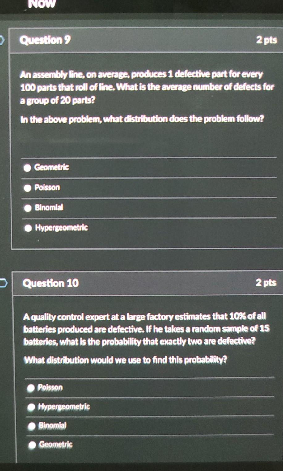 Solved NOW Question 9 2 pts An assembly line, on average, | Chegg.com