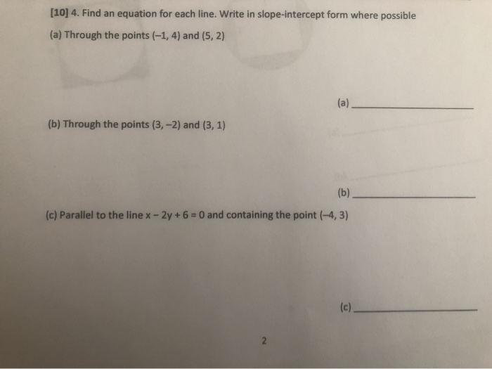 Solved [10] 4. Find an equation for each line. Write in | Chegg.com
