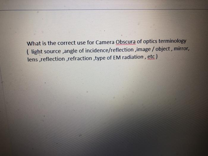 Solved What is the correct use for Camera Obscura of optics | Chegg.com