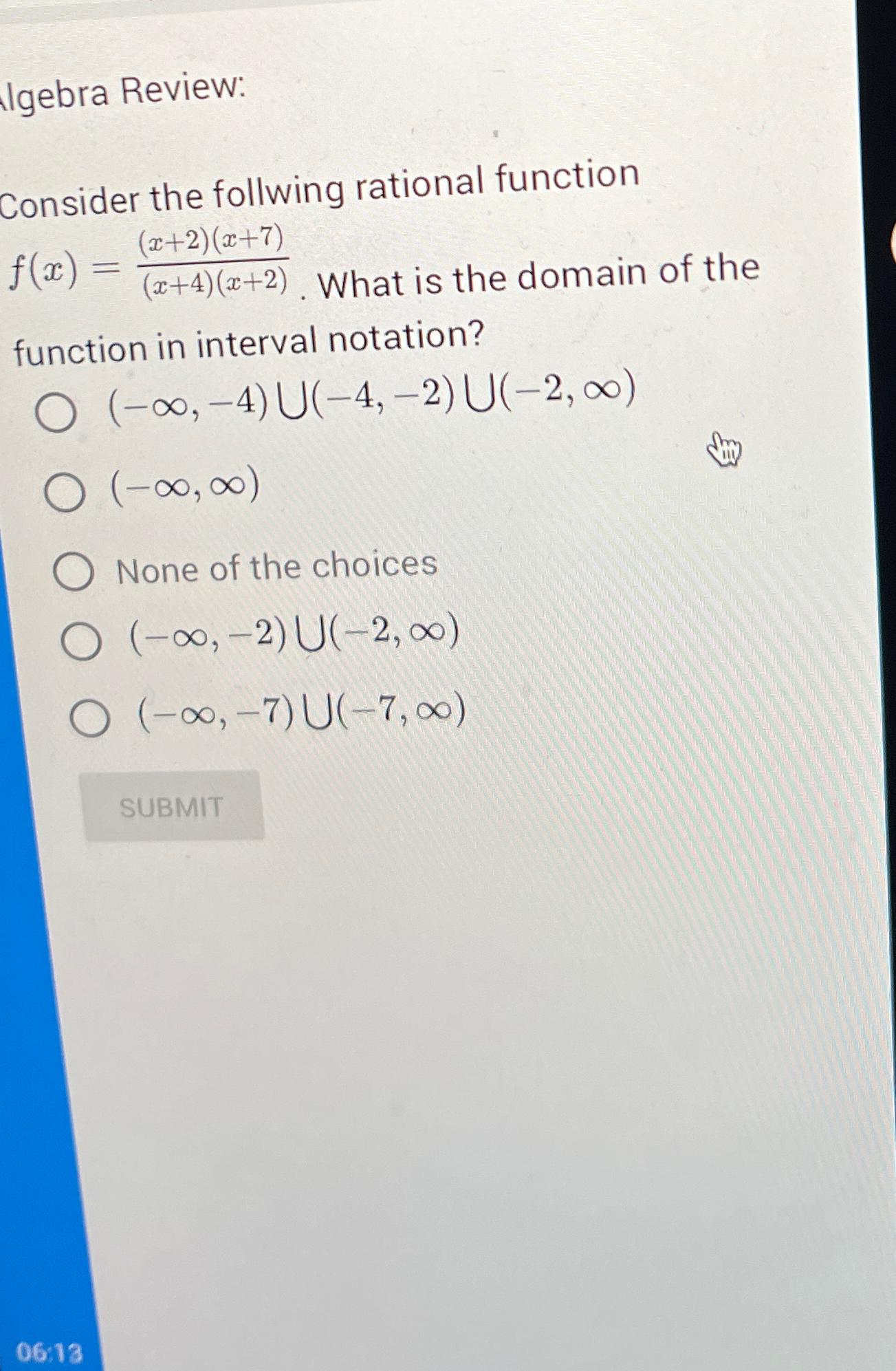 Solved Ilgebra Review:Consider the follwing rational | Chegg.com