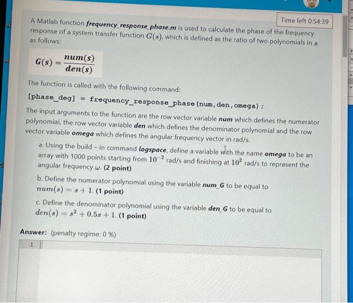A Matlab function frequency_response phase.m is used | Chegg.com