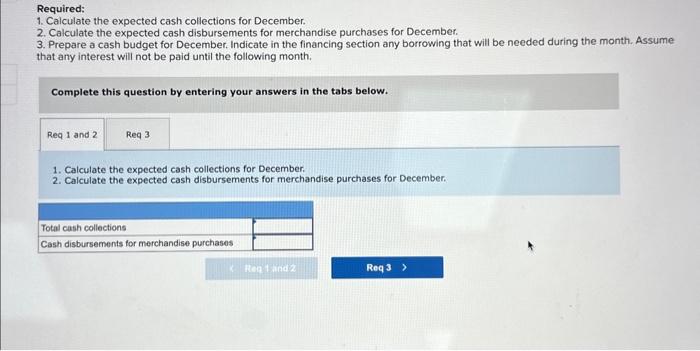 Solved You have been asked to prepare a December cash budget | Chegg.com