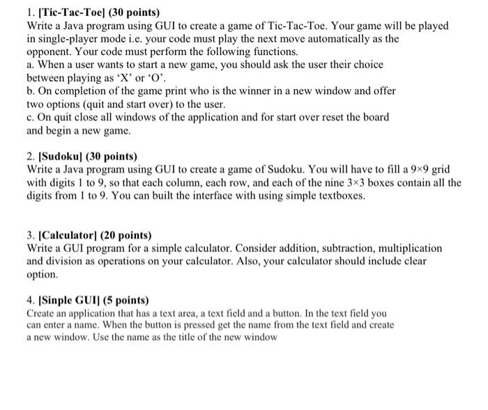 1. [Tic-Tac-Toe] (30 points) Write a Java program | Chegg.com