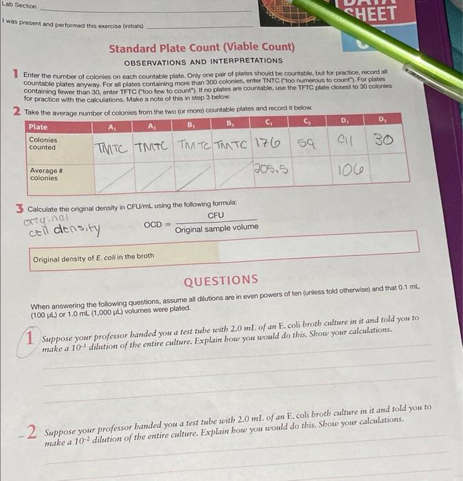 Solved we did not flame other EXERCISE andard Plate Count