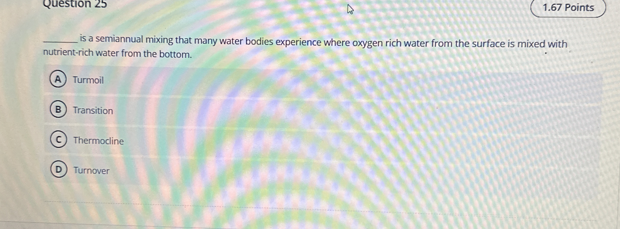 Solved 1.67 ﻿Points ﻿is a semiannual mixing that many water