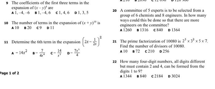 Solved 9 The coefficients of the first three terms in the | Chegg.com